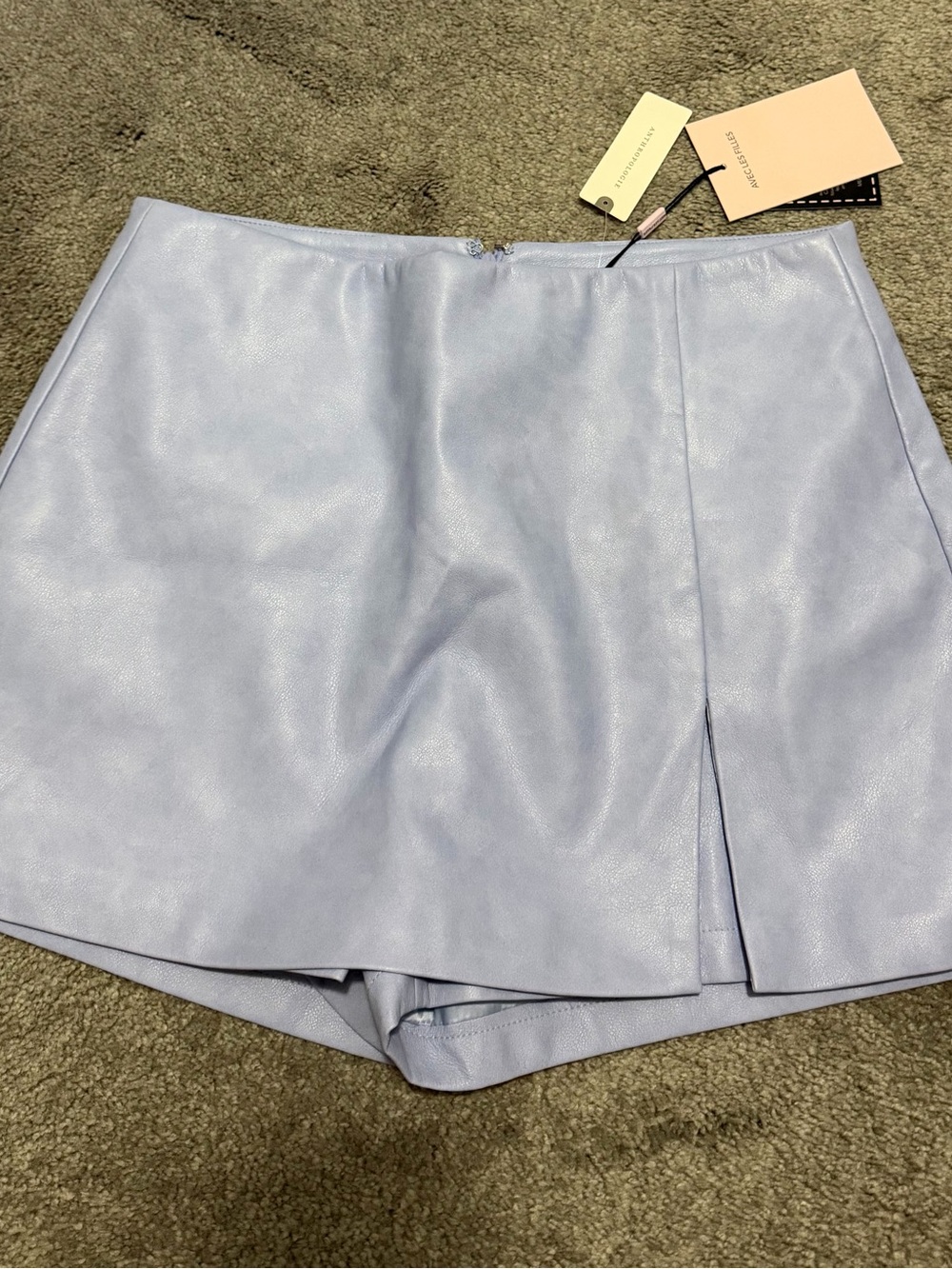 Avec Les Filles Light Blue Faux Leather Skort